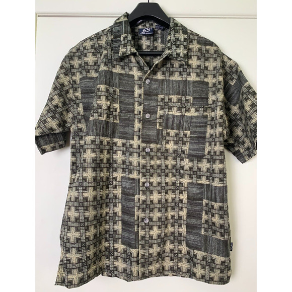 Shah Safari Large Mens Short Sleeve Cotton Button Down Geometric - Picture 1 of 8